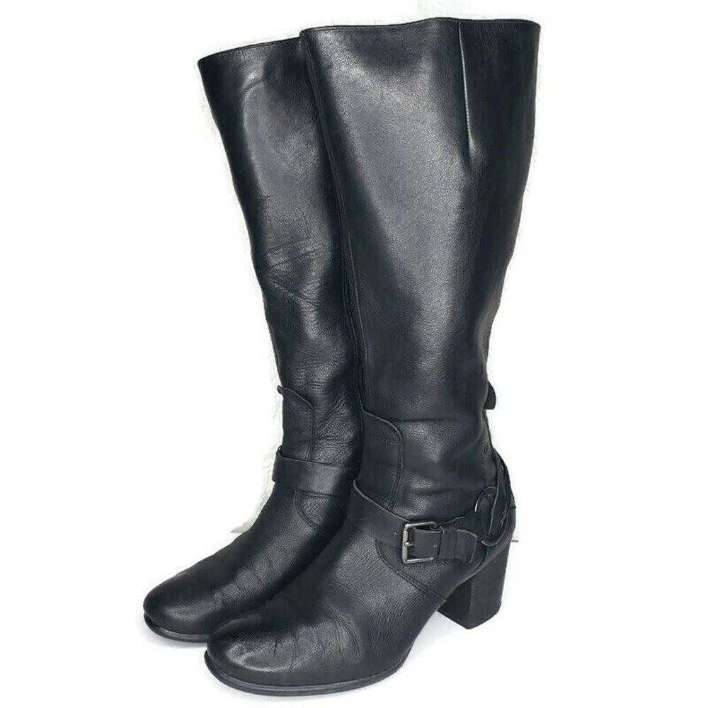 Josef Seibel Tall Long Heeled Wome's Leather Black Boots Size 39 US 8-8.5 Zip Up